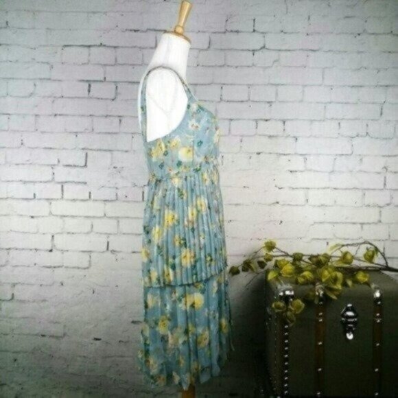 Vera Wang Lavender Label Floral Silk Sundress Blue Size 10 - Picture 2 of 6